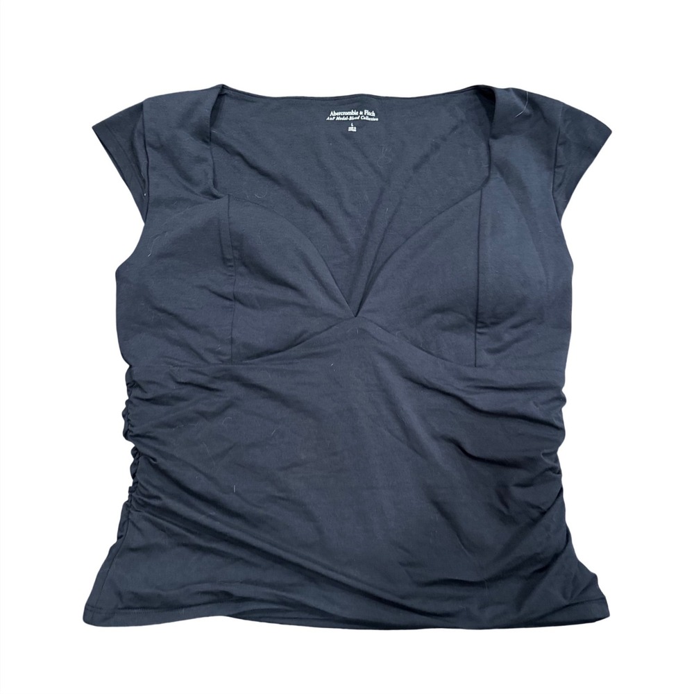 Abercrombie & Fitch Black Modal Blend Ruched Sweetheart Neck Top Large NWT
